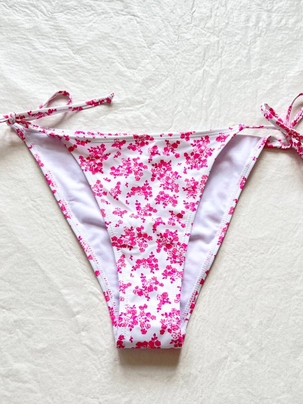 Betty Jade bikini bottoms Large white pink floral string side tie swimsuit swim